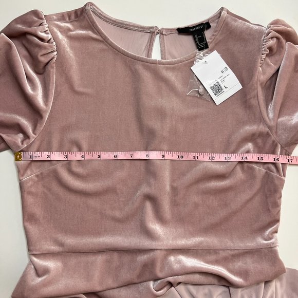 NWT FOREVER 21 Womens L Blush Pink Ruffle Hem 3/4 Sleeve Button Back Dress - Picture 9 of 12